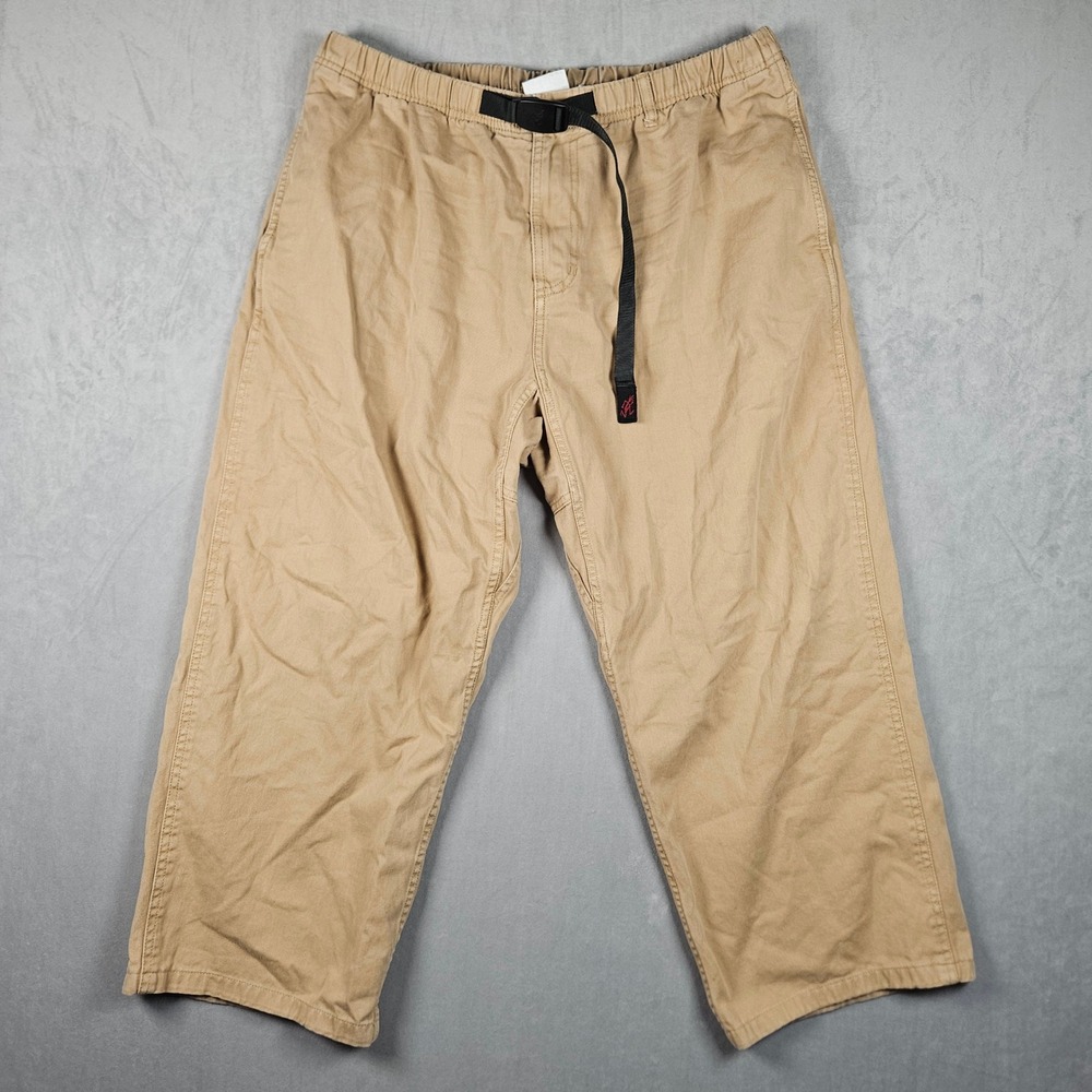 Gramicci Pants Mens XL Khaki Tan Cotton Twill Climbing Outdoor Belted Hemmed